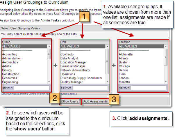 Assign curriculums to user groupings